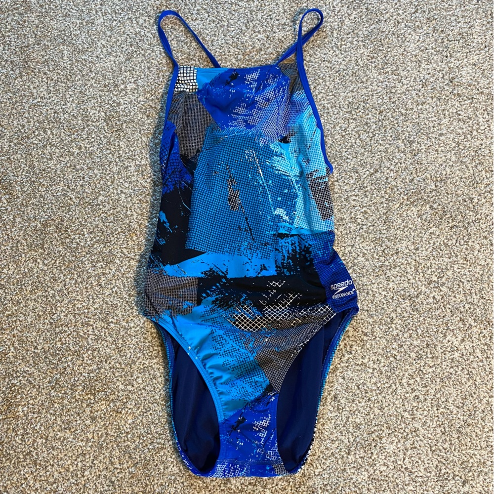 Speedo Blue Multi Athletic One-Piece Swimsuit
